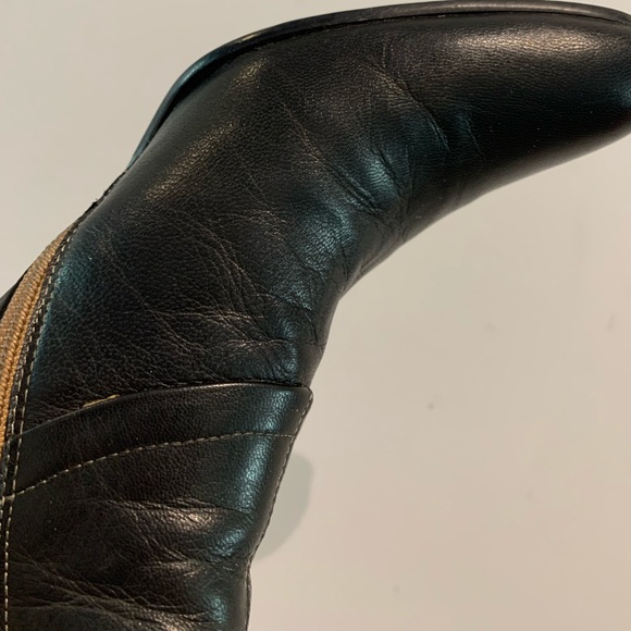 Y2K Leather Heeled Mid Calf Two colour Tone Boots, rounded toe - Picture 12 of 16